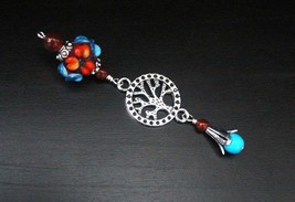 Red carnelian, agate and turquoise magnesite Summer Blooms Blessingway bead - Mi - £13.57 GBP