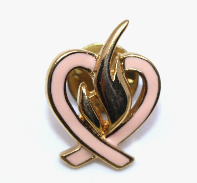 Avon Breast Cancer Awareness Pink Heart Gold Flame Collectible Pin Pinback VTG - $13.03