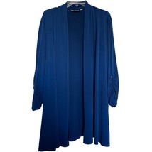 Susan Graver Womens Liquid Knit Blue 3X Ruched 3/4 Sleeve Cardigan Open ... - $29.69