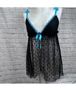 Cacique 2 Pezzi Babydoll a Pois Rete Donna 14/16 Top Tanga Lingerie Set Nwt - $41.56
