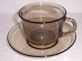 Arcoroc Cup &amp; Saucer Set Tan Brown Color Collectible Glass- Made In France - $23.99