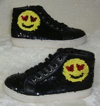 Steve Madden Smiley Black Flip Sequined Hi Top Sneakers Girls Size 3,Used No Box - £15.81 GBP