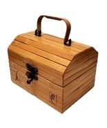 Vtg Storage Box, Lacquered Wood Red Floral Interior Hinged Cover w/ Mirr... - $38.43 CAD