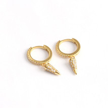 18k Yellow Gold Plated Simulated Diamond Dangling Cone Hoop Earring - £45.03 GBP
