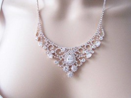 2 piece, Cubic Zirconia, Rose Gold, Wedding Necklace, Necklace, Bridal Necklace, - $28.00