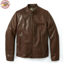 Cafe Racer Brown Motorcycle Biker Genuine Leather Jacket For Men - £91.58 GBP