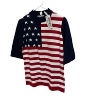 Vintage 1990 USA Flag Sweater Navy XL Women&#39;s Patriotic 4th July Lightwe... - £16.03 GBP