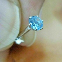 0.90Ct 6MM Round Simulated Aquamarine Solitaire Nose Pin 14k White Gold ... - $33.82