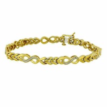 0.30Ct Real Moissanite 14K Yellow Gold Plated Infinity Tennis Bracelet 7&quot; inch - £109.44 GBP