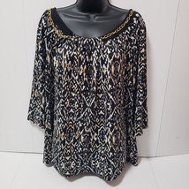 New Directions Woman Chain Detail Black &amp; White Printed Top 2X - $13.94