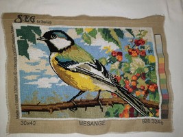 SEG de Paris Needlepoint Finished - Mesange - Beautiful Bird w/ Colorful Berries - £35.52 GBP