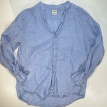 Linen Blue Shirt Mens 2XLT Baird McNutt Murano Roll Tab 2XT Mandarin V Neck - £16.86 GBP