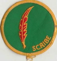 Vtg BSA Scribe Patch Embroidered Iron On Green Gold 2 7/8&quot; Diameter - £5.60 GBP