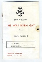 Sir John Gielgud in He Was Born Gay London Theatre Program 1937 Emlyn Wi... - £46.39 GBP