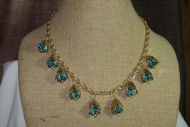 Plunder Necklace (new) GOLD FLOWERS W/ LT BLUE CRYSTAL CENTER 16&quot; (PPN) - £20.79 GBP