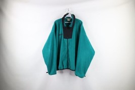 Vintage 90s Columbia Mens Large Spell Out Box Logo Full Zip Fleece Jacket Teal - £46.68 GBP