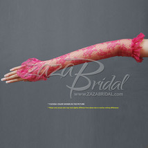 Flower Pattern Fingerless Lace Gloves with Elastic Ruffle 12BL-Various Colors - £14.18 GBP