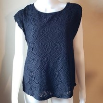 Cable &amp; Gauge Black Lace Front Pullover Popover Top Blouse Medium New - £19.33 GBP