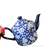 Vintage Victoria Ware Ironstone Chintz Teapot Floral  Cobalt Blue &amp; White - £22.20 GBP