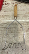 Vintage Stainless Steel Hand Potato Masher Wood Handle - $14.85