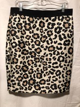 Ann Taylor Black Multi Leopard Textured Pencil Skirt Sz 12 Self Belt Lined - £17.49 GBP