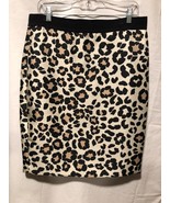 Ann Taylor Black Multi Leopard Textured Pencil Skirt Sz 12 Self Belt Lined - £17.55 GBP