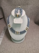 Vintage Unmarked 3 Triple Strand Faux Black Pearl 18&quot; Necklace &amp; 8.5&quot; Bracelet  - £20.32 GBP