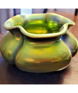 VTG Zsolnay Art Pottery Green/Gold Eosin Pinched Cachepot/Vase Hungary - $114.00