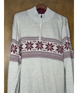 Eddie Bauer Men&#39;s Sweater 2XL Tan Brugandy Snowflakes 1/4 Zip - $321.19 MXN