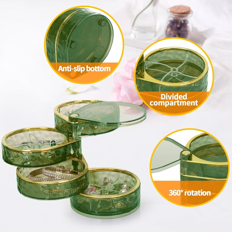 LETURE 4-Layers Rotatable Jewelry Organizer Storage Box, Clear Jewelry Holder Ca Item image 6