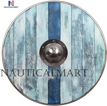 NauticalMart Aged Wood Viking Shield in Glacier Blue - £195.87 GBP