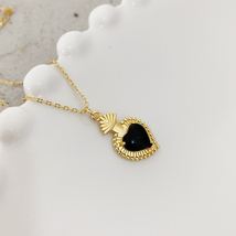 Black Agate Heart 925 Sterling Silver Necklace - £19.98 GBP