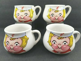 4 Campbell Kids Face Mugs Set Vintage Large Ceramic Handled Fun Cup Bowl... - $49.17