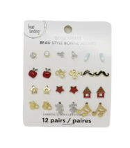 Bead Landing 12 Pair Earring Set - New - Apples, Stars, Houses... - £10.21 GBP