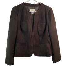 Talbots Womens Petite 10p Brown Open Blazer Pockets Lined Long Sleeve Su... - £24.70 GBP