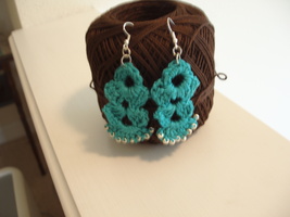 Long crocheted beaded earrings - £7.86 GBP