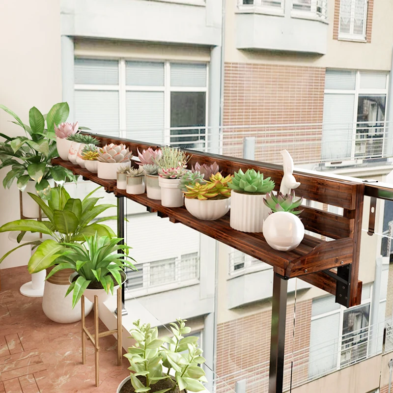 Balcony Railing Flower Stand Drying Rack Hanging Pot Shelf Indoor ...