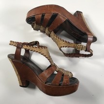 Henry Beguelin Platform Sandals Size 38 Ankle Strap Ostrich Leather Brow... - £96.92 GBP