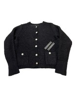 Tahari Sweater Blazer Womens M Black Fuzzy Knit Sliver Buttons Classic C... - $55.29 CAD