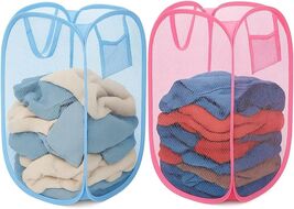 2 Pack Pop Up Mesh Laundry Hampers Foldable Storage Baskets with Handles - $9.89