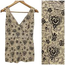 Kuhl Women S Sleeveless Floral Tank Top Neutral Tan Brown Smocked Surplice Top  - £23.14 GBP