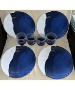 4 Nautica Home Blue White Wave Dinner Plates Melamine &amp; 4 Bubble Water G... - £64.09 GBP