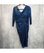 Adrianna Papell Blue Sheer Beaded Midi Length Cocktail Dress Size 12 - £75.71 GBP