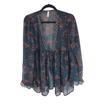Xhilaration Womens Top Cardigan Tie Front Sheer Embroidered Floral Blue Orange M - £4.67 GBP