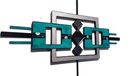 Contemporary Abstract Blue Teal &amp; Silver Wall Sculpture, Mirror Accents 32x24 - £158.77 GBP