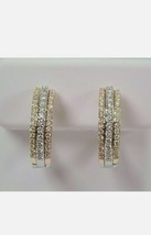 1.50Ct Simulated Diamond Three Tone Hoop Earrings In 14k Yellow Gold Plated - £64.36 GBP