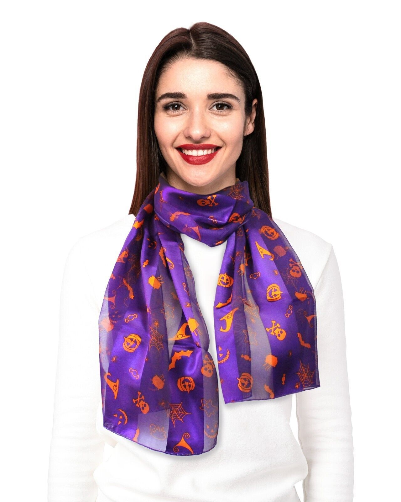 CBC Crown Giggle Pumpkin, Ghost, Bat Halloween Silk feeling Scarf (13&quot; X... - $9.99