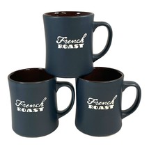 Starbucks &quot;French Roast&quot; Ceramic Coffee Mugs Set of 3 Lot Cups 12 Oz Navy Blue - $32.71