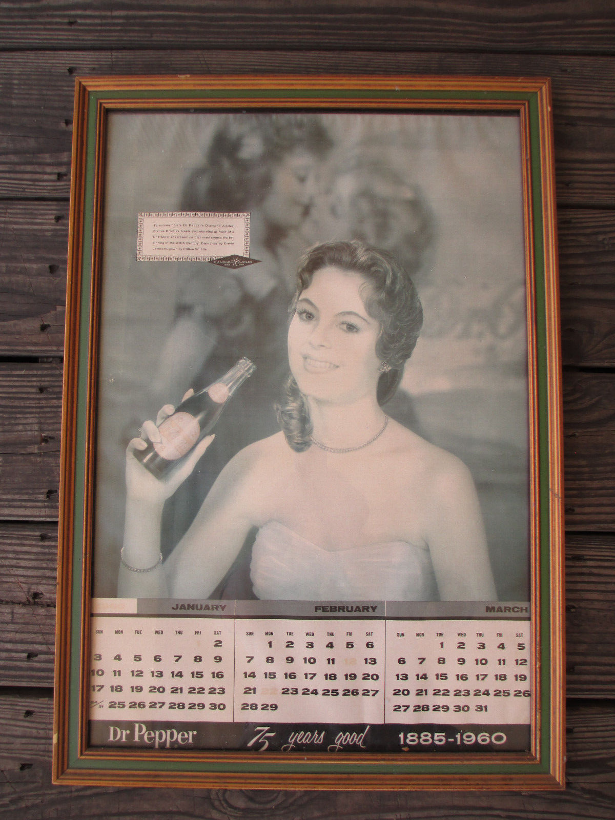 Dr Pepper 1960 Bottlers Calendar Diamond Jubilee 75th Year Anniversary Framed - $39.60
