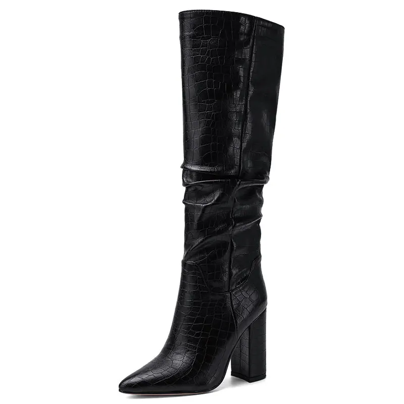 Sgesvier 2020 boy western knee high boots women pointed toe pleated European Sty - £114.64 GBP